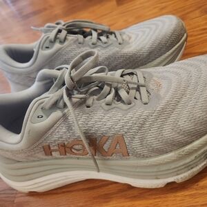 HOKA Gray and White Running Shoes